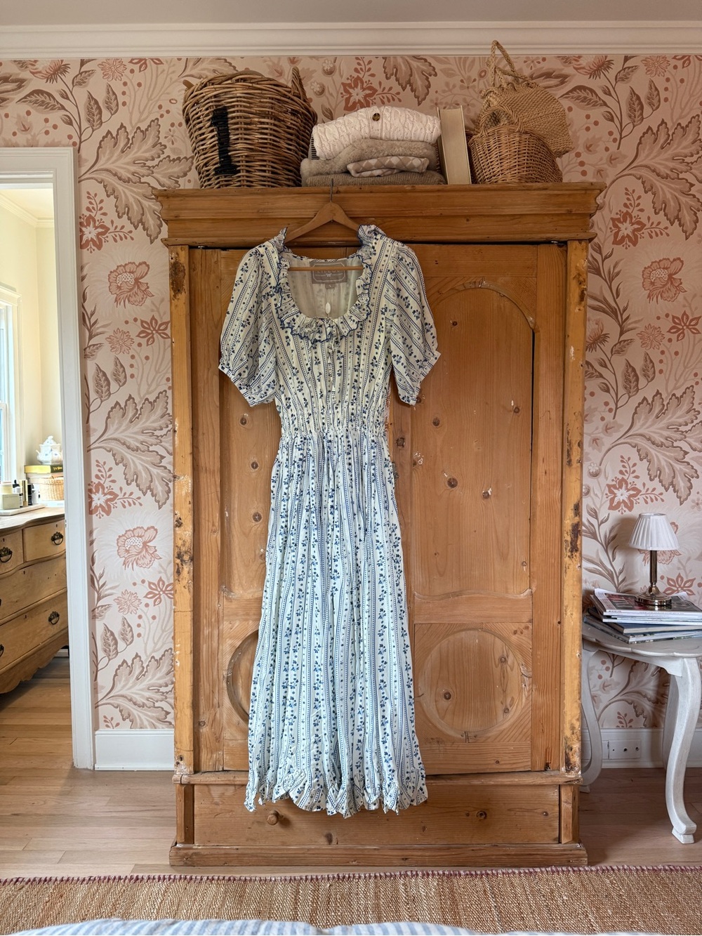 Blue Floral Maxi Dress with Puff Sleeves